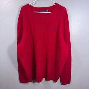 Polo Ralph Lauren Cable Knit Sweater Mens XXL Red Wool Cashmere Crew Neck